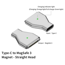 USB - C to MagSafe Magnetic Adapter with Indicator Light - Durable Zinc Alloy Connector, 140W Power Delivery (A)