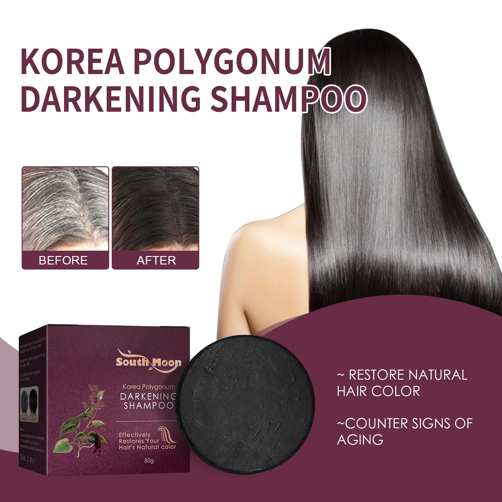 Hair Darkening Shampoo Soap Polygonum Multiflorum Bar Fast Effective Restores Natural Hair Color