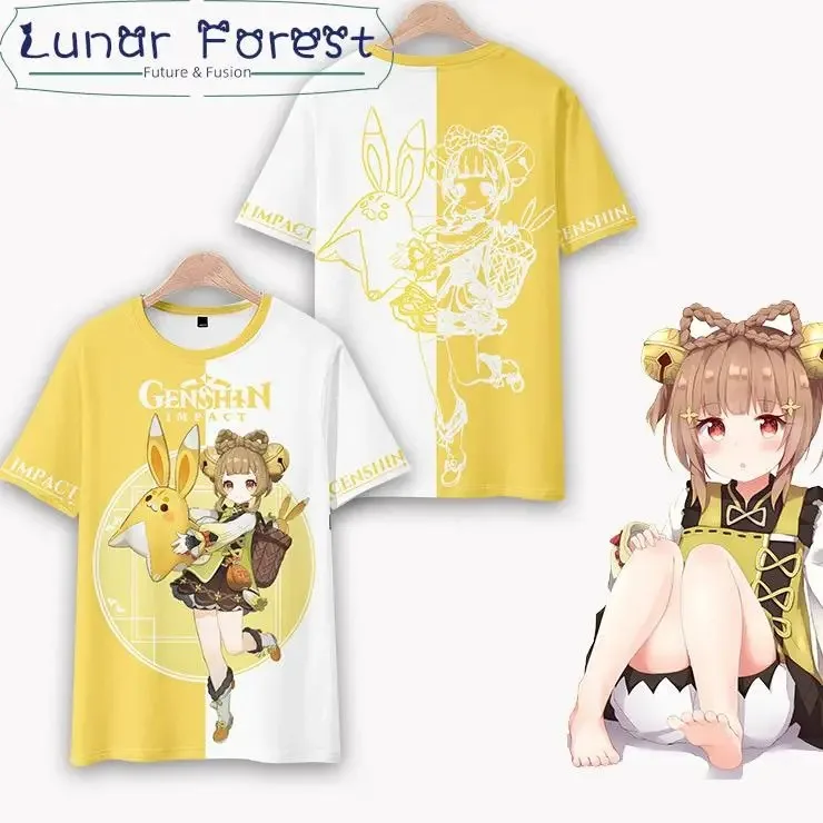 Genshin impacto yaoyao 3d impressão camiseta verão moda em torno do pescoço manga curta popular jogo streetwear 2024
