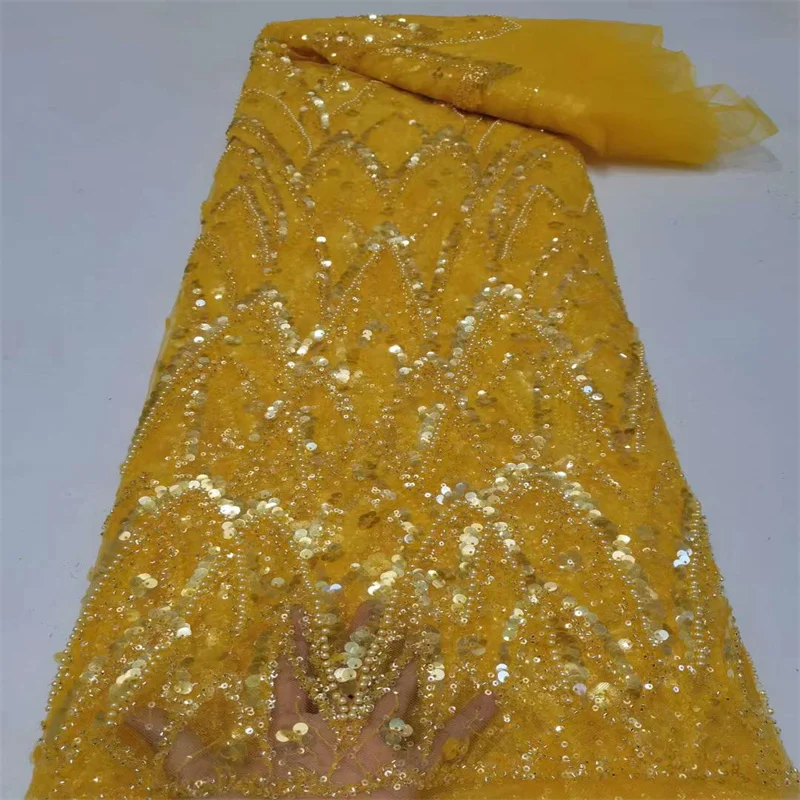

Designer French Sequins Lace Tulle Sequins Fabric Quality Mesh Cloth For Garment Sewing Dress