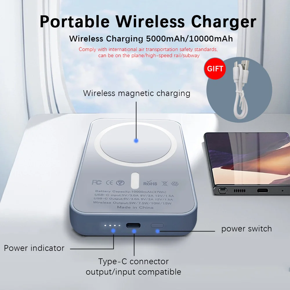 UGREEN Uno Power Bank Magnetico 10000mAh, Caricatore Portatile PD 20W con Cavo USB C, Display e