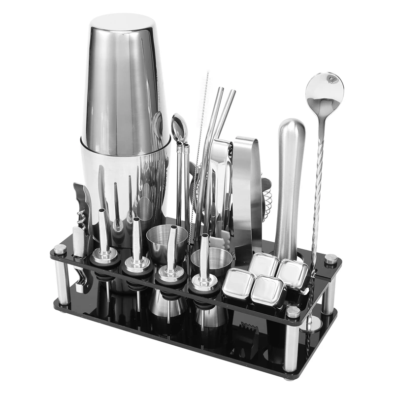 

Cocktail Shaker Set, Boston Stainless Steel Bartender Kit With Acrylic Stand & Cocktail Recipes Booklet