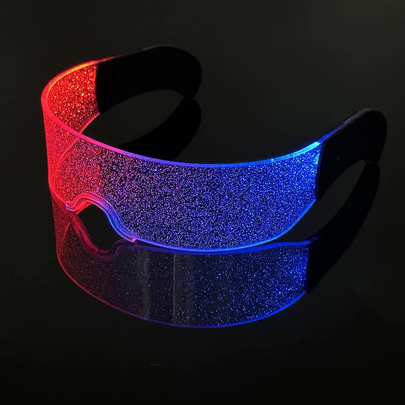 LED-Technologie-Brille, cooles Konzert, DJ-Zubehör, bunte leuchtende futuristische transparente Brille, bunte Roboter-Stern-LED-Brille – Detail 11