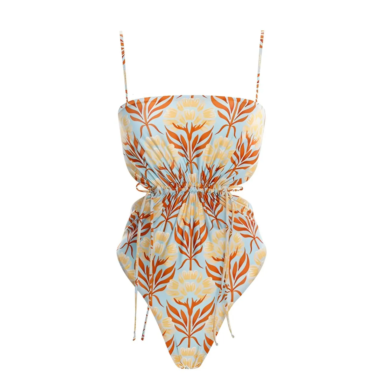 2024 New Summer Women's Suspender Bikini Set Rural Style Swimming Suit Adjustable Waist Drawstring Design Hollow Out Swimwear