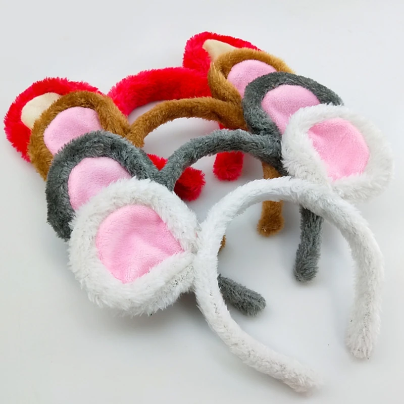 Soft Bear Ears Headbands Plush Mouse Ears Hair Hoop for Washing Face Cartoon Animal Hairbands Halloween Costume