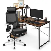 Mesh Gaming Desk Chair Set with Bookshelf Z-Shaped Modern Office Desk and Chair Easy to Assemble Sturdy Steel Frame Adjustable 1
