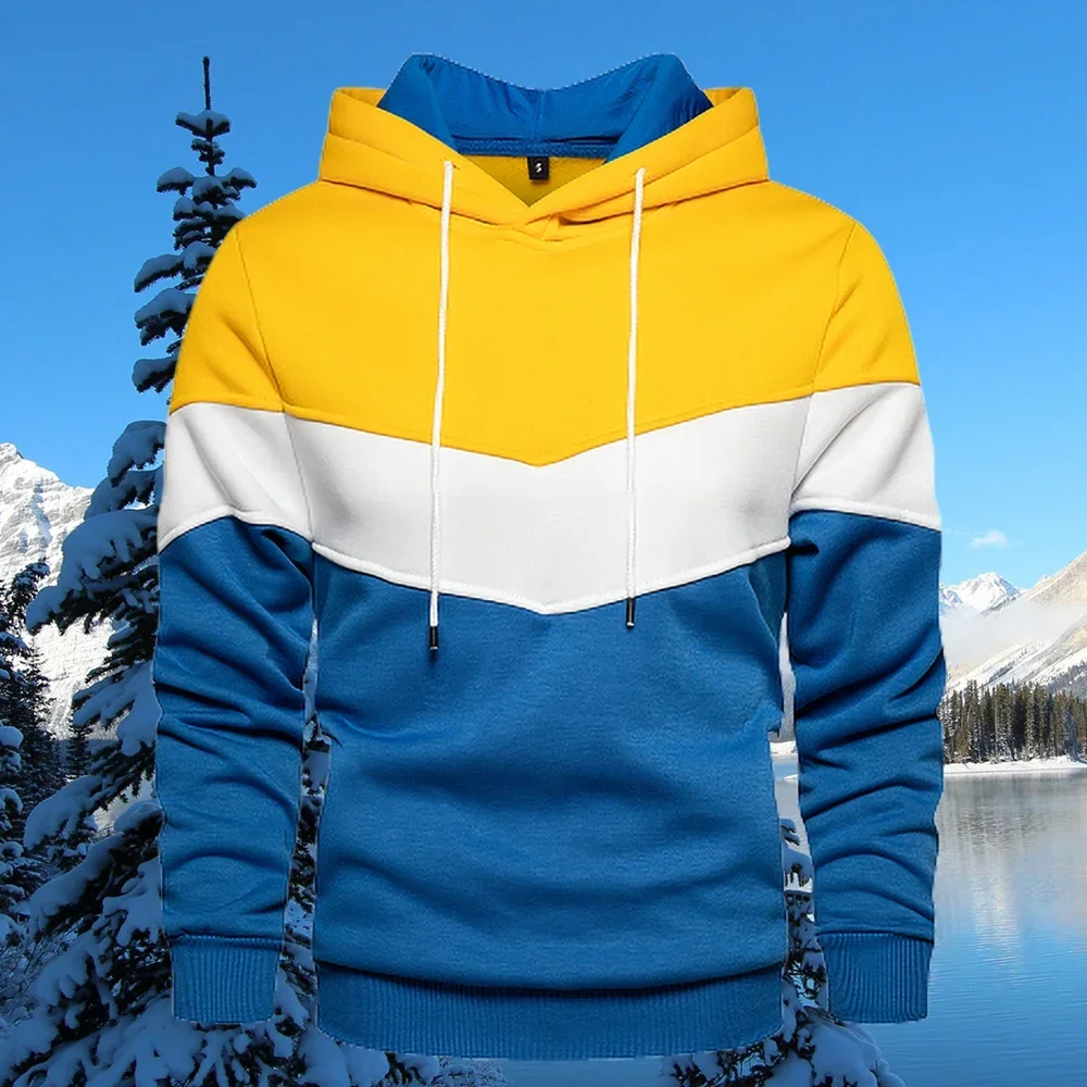 

Men's Patchwork Hooded Sweater Hoodie Clothing Casual Loose Fleece Warm Street Men's Fashion Outdoor Jacket 2023 Sweatshirts