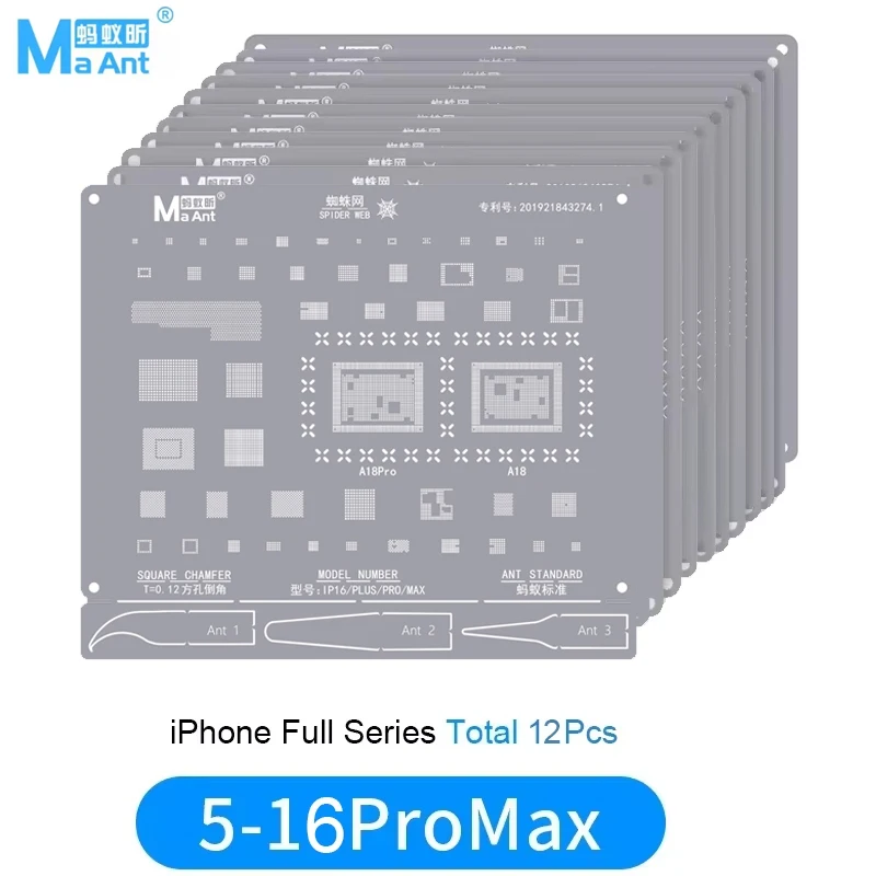 MaAnt BGA 리볼링 스텐실, 아이폰 8-16 프로 맥스 마더보드용 CPU NAND IC 치핑, 식재 주석 템플릿 납땜 스..