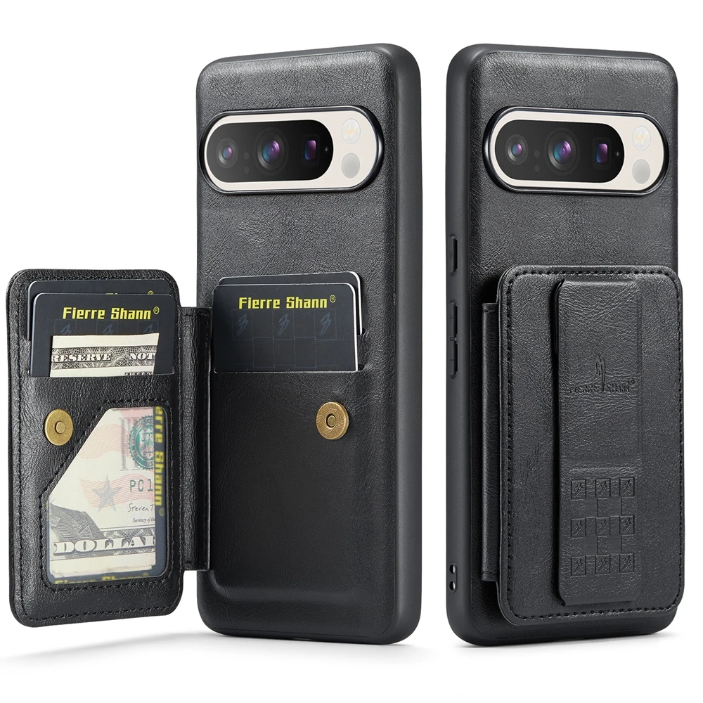 Magnetic Leather Wallet Phone Case with Strap and Card Holder
