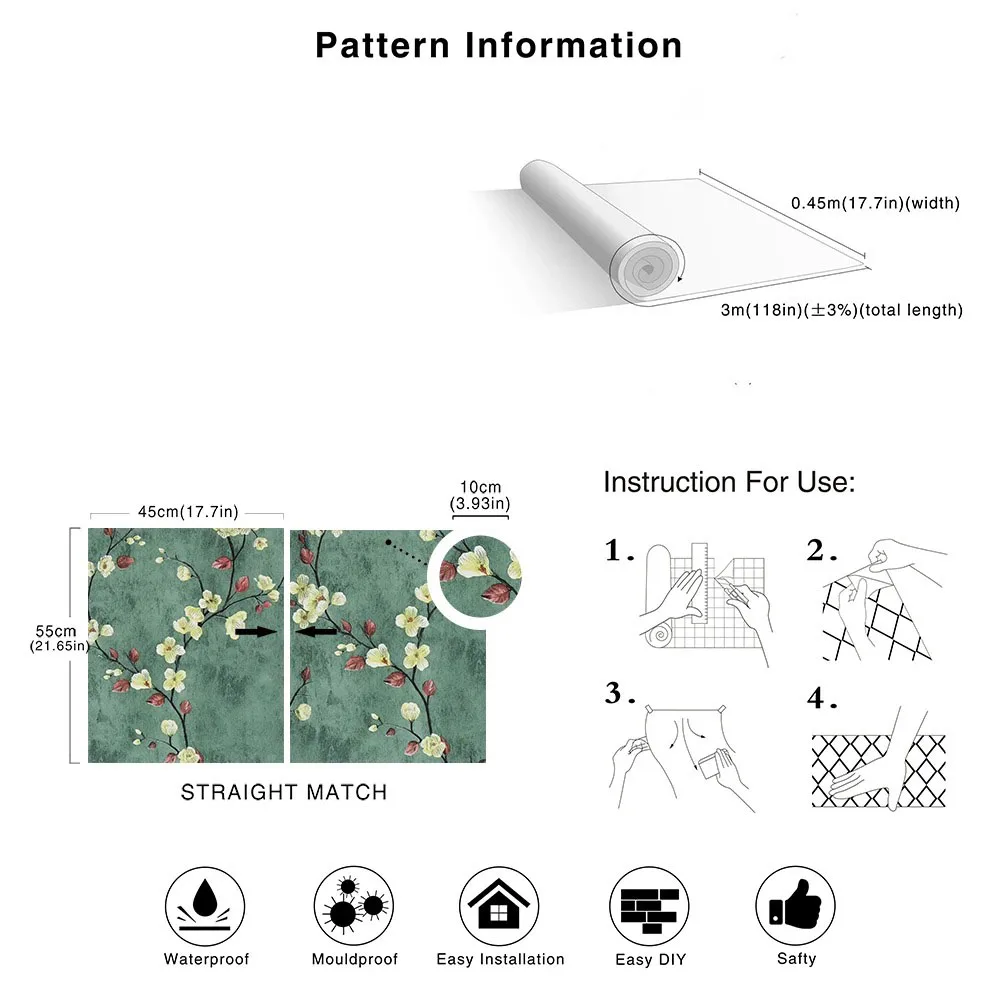 Floral Grey Peel and Stick Wallpaper Flower Self Adhesive Roll Waterproof Removable Contact Paper Furniture Table Renovate Decor 4