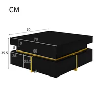 ​ ​ Table basse noire brillante – Tiroirs de rangement et plateau miroir avec garniture dorée, table d'appoint moderne pour le salon ​ ​ 6