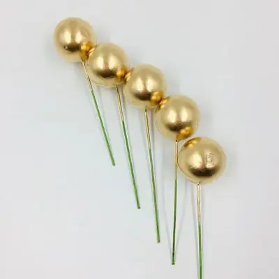 Palm Spear Cake Topper Happy Birthday Palm Leaf Decoration Cake Decorating Wedding Baking Dessert Table Party Favors Gold Ball 5pcs 2.5cm