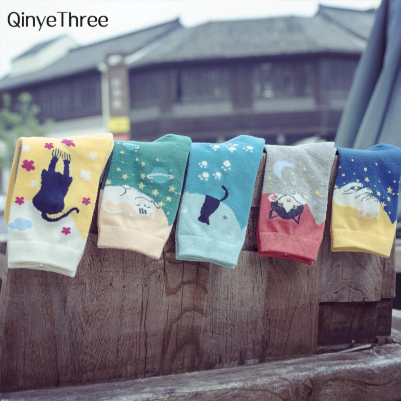 Neue Winter Frühling Warme Weiche Baumwolle Lustige Nette Cartoon Kätzchen Socken Frauen Katze Paradies Glücklich Tier Weihnachten Geschenk Sokken