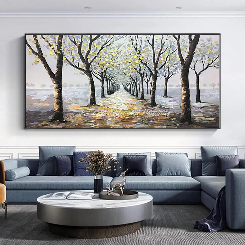 

Mintura Large Size Handmade Palette Knife Tree Landscape Oil Paintings on Canvas,Modern Home Decoration Wall Art for Living Room