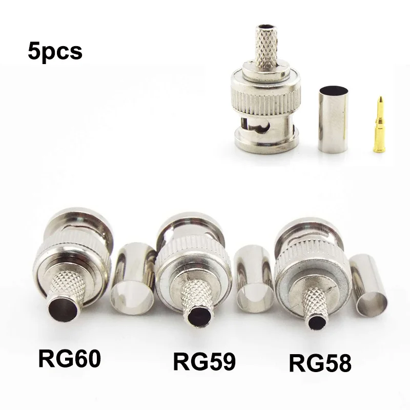 5 шт. BNC Штекерный обжимной соединитель переходник для CCTV Аудио BNC Гнездовой соединитель RG58 RG59 RG60 кабели
