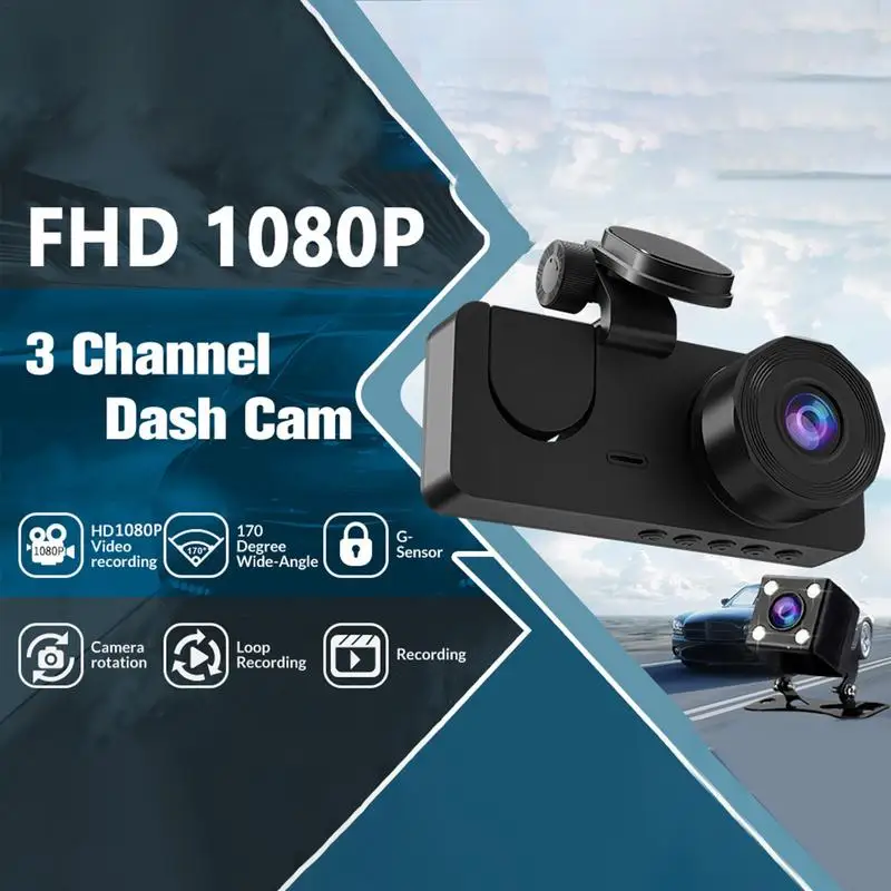 Car Driving Recorder Night Vision 1080P Driving Recorder Blac Auto Accessories Loop Recording Car Cam Front And Rear dash cam