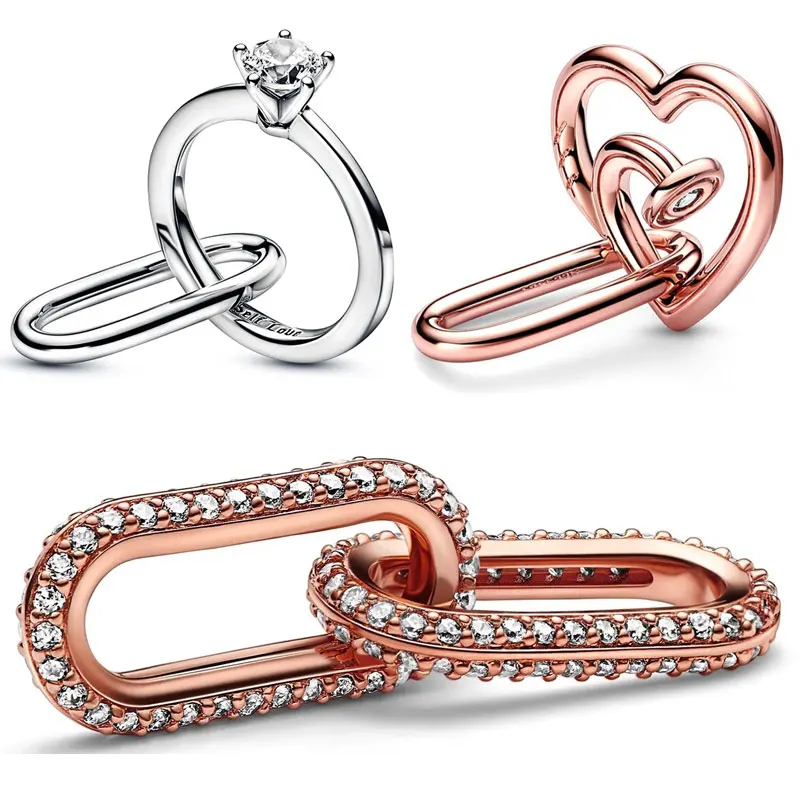 

Original Marry Me Nailed Heart Pave Double Link Beads Fit Europe 925 Sterling Silver Me Charm Bracelet Diy Jewelry