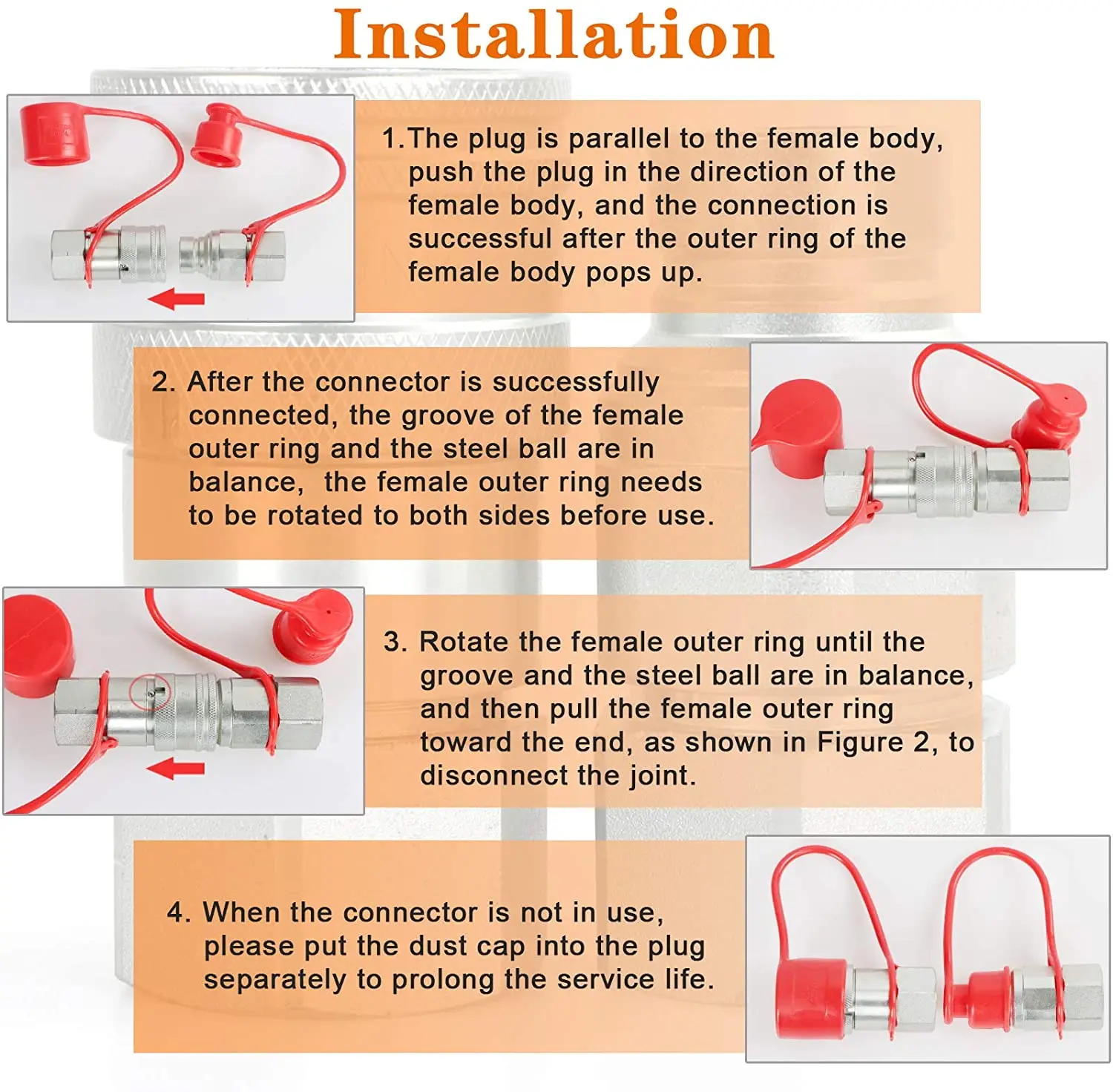 2 Fast 100 Cc Set Di 4 Raccordi Rapidi A Faccia Piatta ISO 16028, Con Tappi Antipolvere, Misura 1/2" X 1/2" NPT, Marca Industrial Supply Accoppiatori Industriali Cina - Foto 6