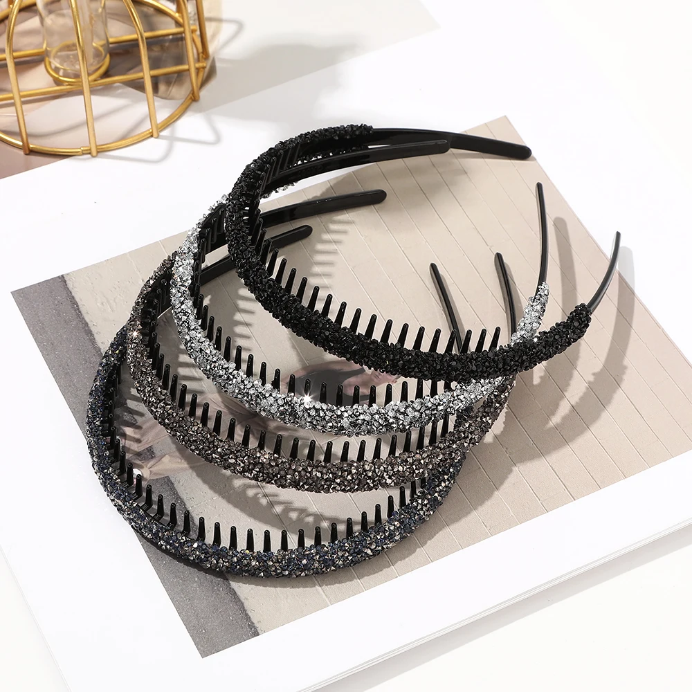 Cerchietti Per Capelli Con Strass E Cristalli - Confezione Da 2 - Antiscivolo Con Denti - Eleganti E Luminosi Per Donna