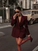 Woman Elegant Solid Cinch Waist Fitted Blazer Chic Lapel V Neck Long Sleeved Buttons Jackets Fashion Female High Streetwear 2025 6