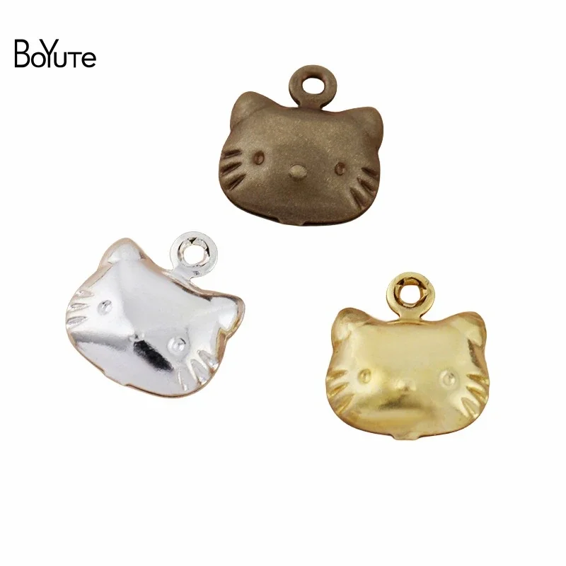 

BoYuTe (100 Pieces/Lot) 10MM Metal Brass Middle Hollow Cat Charms for Bracelet Jewelry Making Materials