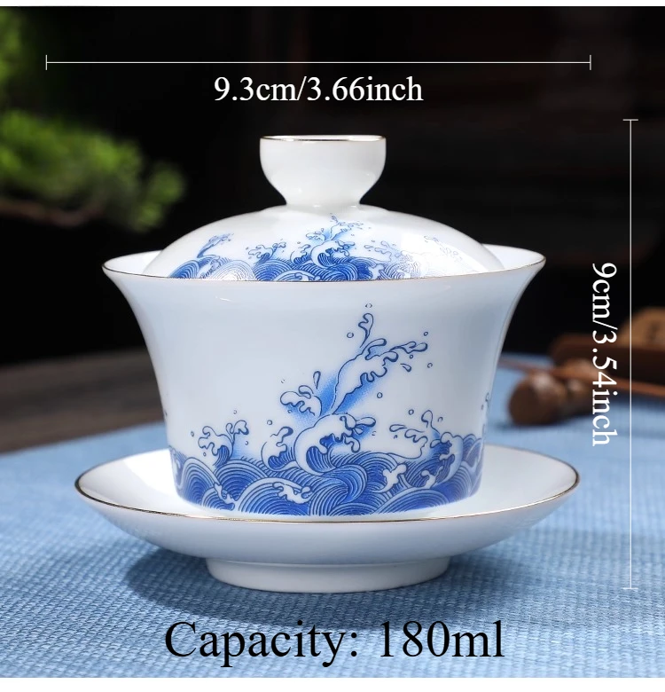 180ml White Porcelain Covered Bowl Household Ceramic Handheld Tea Maker Tea Set Accessories Underglaze Colored Drinking Utensils