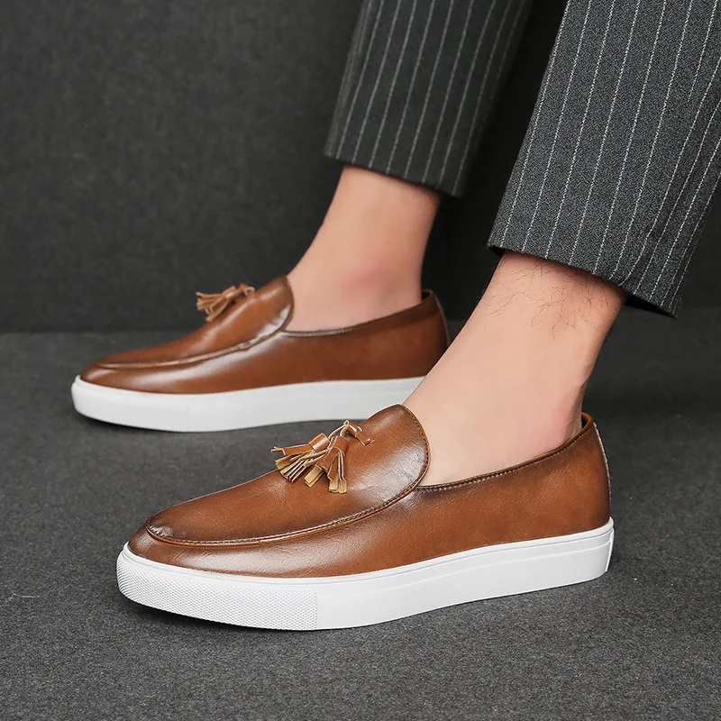 

2024 Men's Casual Shoes Fashion Loafers Moccasins Slip On Man Flats Comfortable Male Genuine Leather Shoes Chaussure Homme Cuir