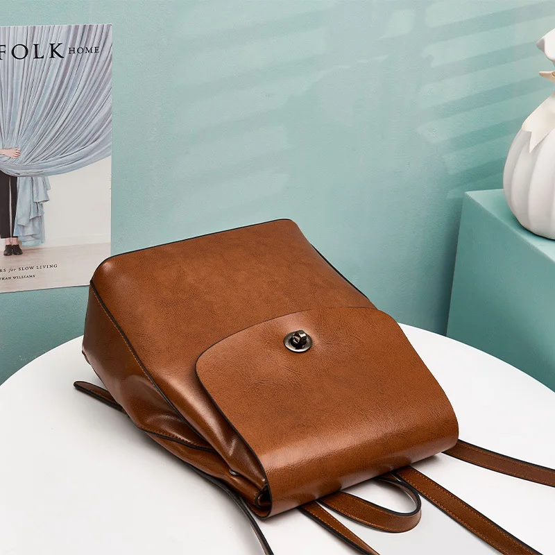 Genuine Leather Women Backpack Large Capacity Fashion Girls Back to School Bag High Quality Cowhide Female Laptop Backpacks 3