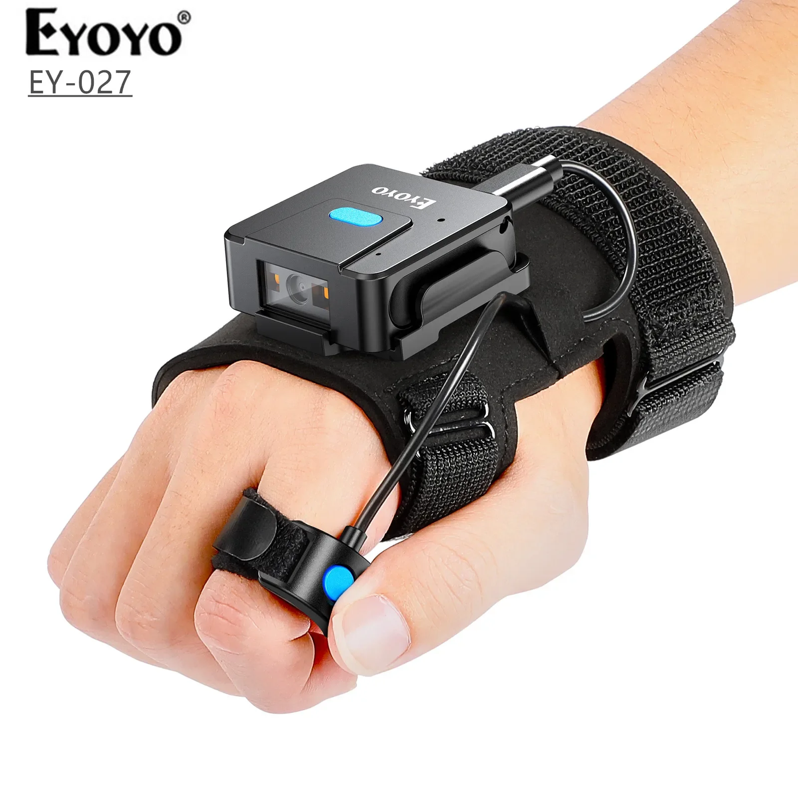 Eyoyo 2D 블루투스 바코드 스캐너, 왼손 및 오른손 착용 가능, 1D QR 패치 가능 손가락 무선 바코드 리더