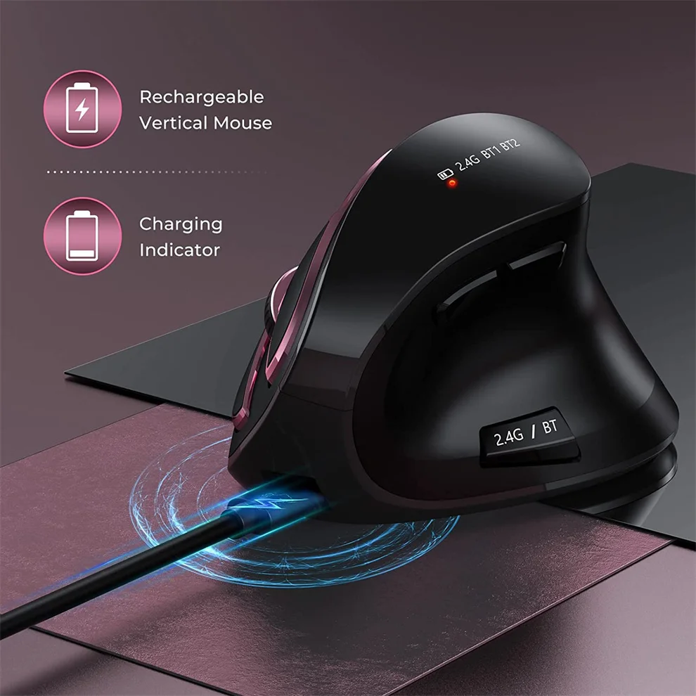fio vertical mão direita recarregável mouse para