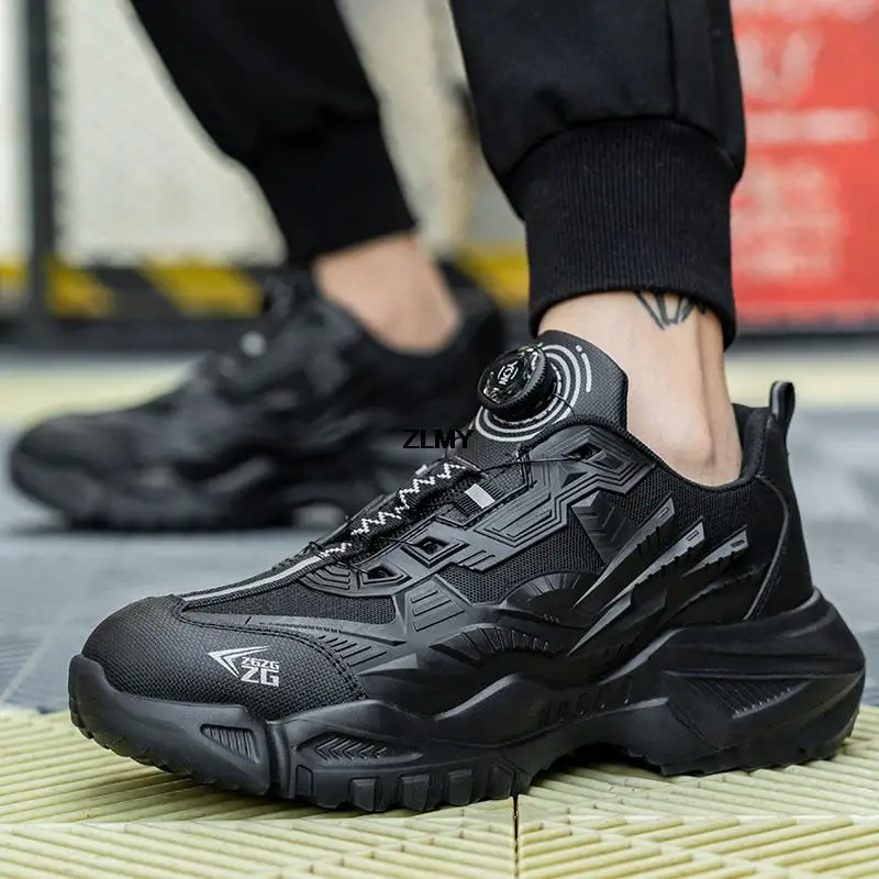 Zapatos de seguridad con botón giratorio para hombre, zapatillas