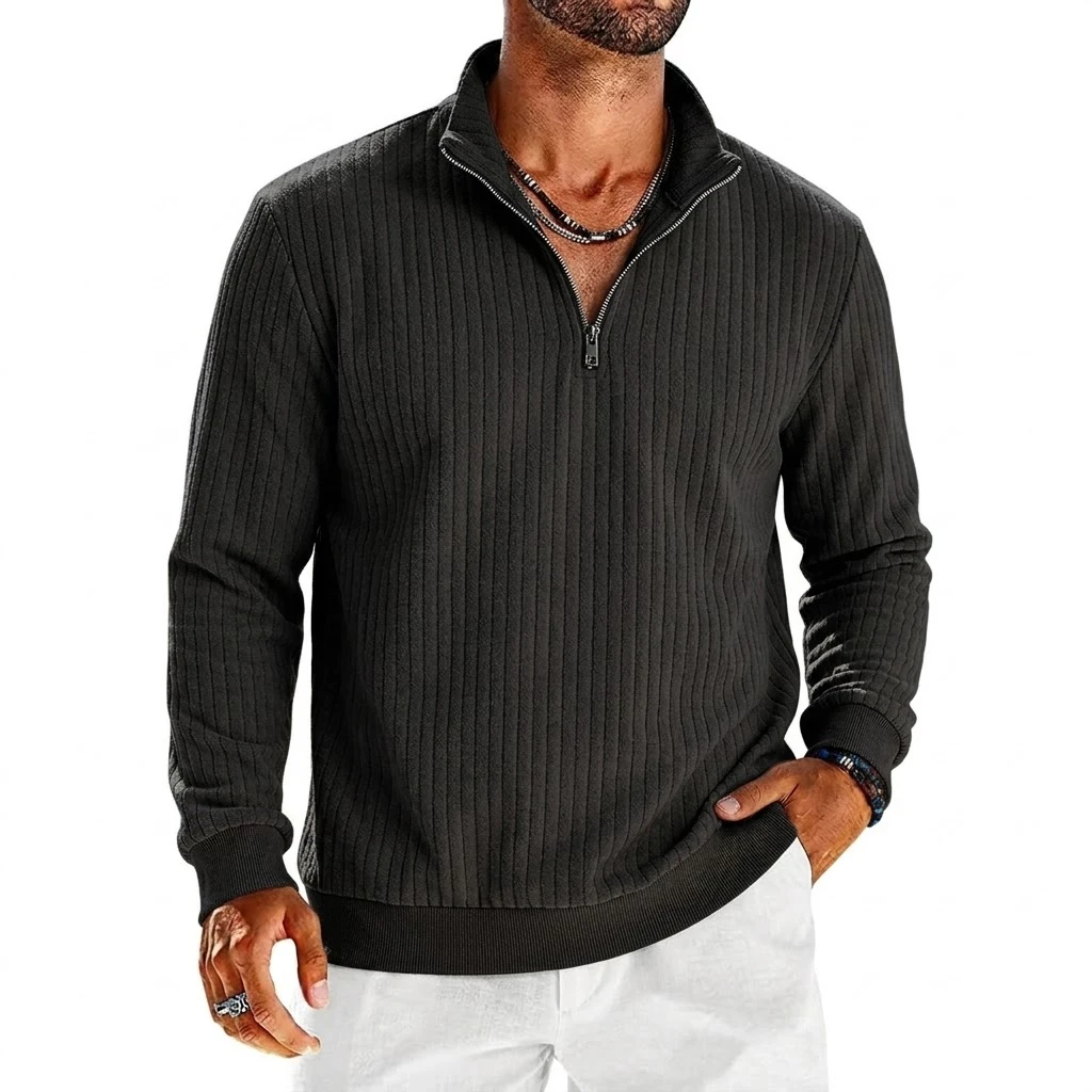 Neue Herren-Sweatshirts mit Viertelreißverschluss, luxuriöse einfarbige Streifen-Pullover, Kapuzenpullover mit Reißverschluss, Fitness-Shirts mit V-Ausschnitt, langärmlige Streetwear – Detail 2
