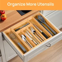 Expandable Bamboo Kitchen Drawer Organizer – Adjustable Cutlery Tray for Utensils, Silverware, and Flatware – 5 to 7 Slots 1