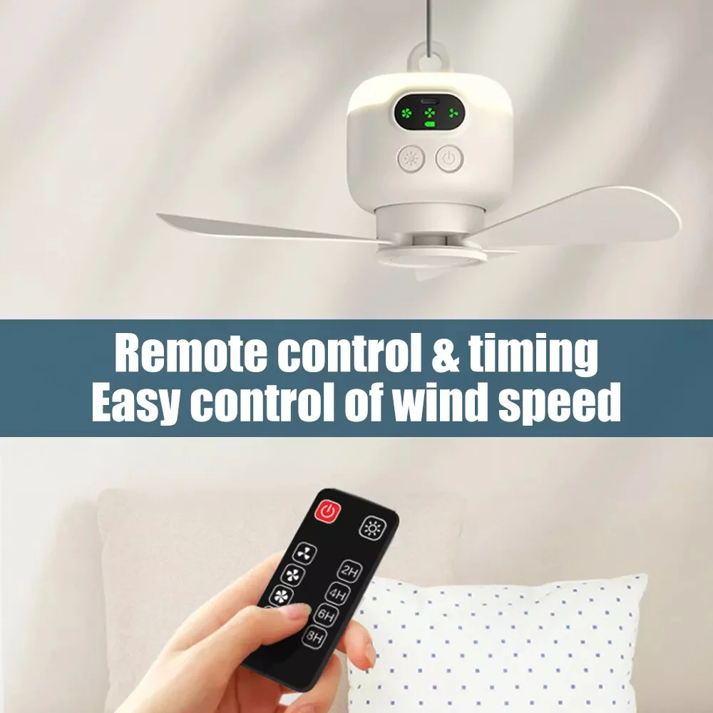 Camping Fan Silent 3-blade Ceiling Fan 8000mAh Hanging Fan for Camping Bed Outdoor Tents