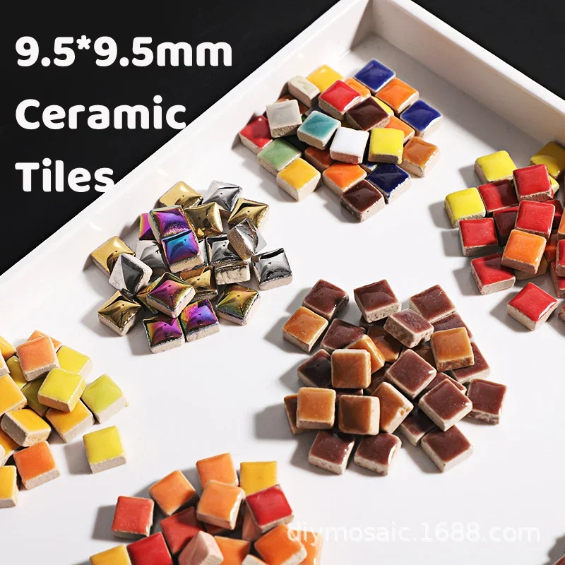 80g/2.82oz(Approx. 80pcs) Big Porcelain Mosaic Tiles 9.5mm Square Ceramic Mosaic Making Tiles Handmade DIY Crafts Materials