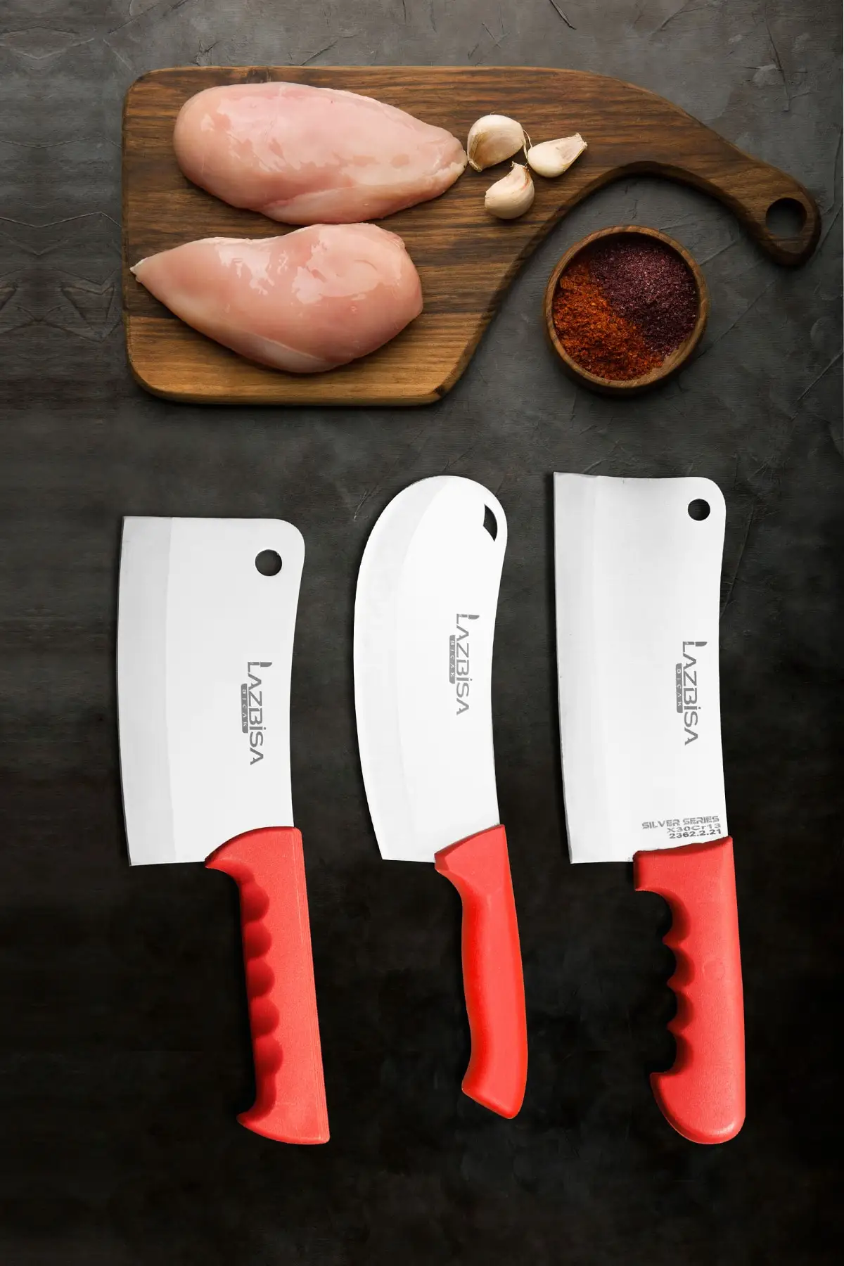 

Kitchen Knife Set 3 Pcs. Meat Chicken Bone Mince Pita Onion Pizza Line Pastry Line Stainless Steel Steak Chef Chopper
