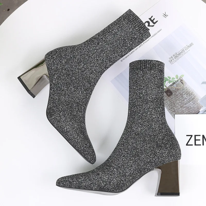 2022 Fashion Women Elastic Sock Ankle Boots Chunky High Heel