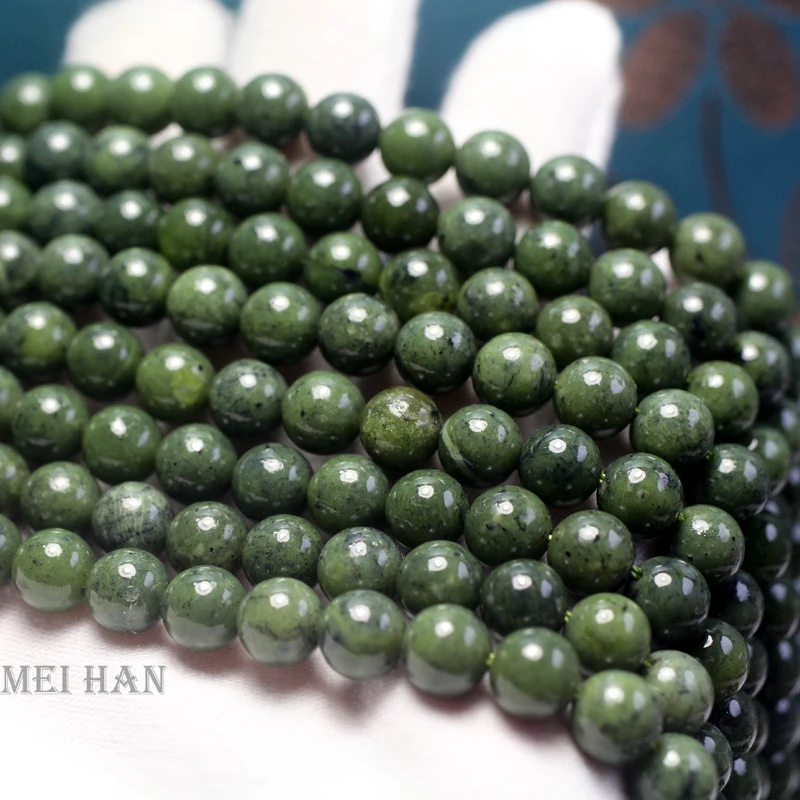 Natural Canadian Jade Bead Strand – Smooth Round 6mm, 8mm, 10mm Beads, 15.5” Strand
