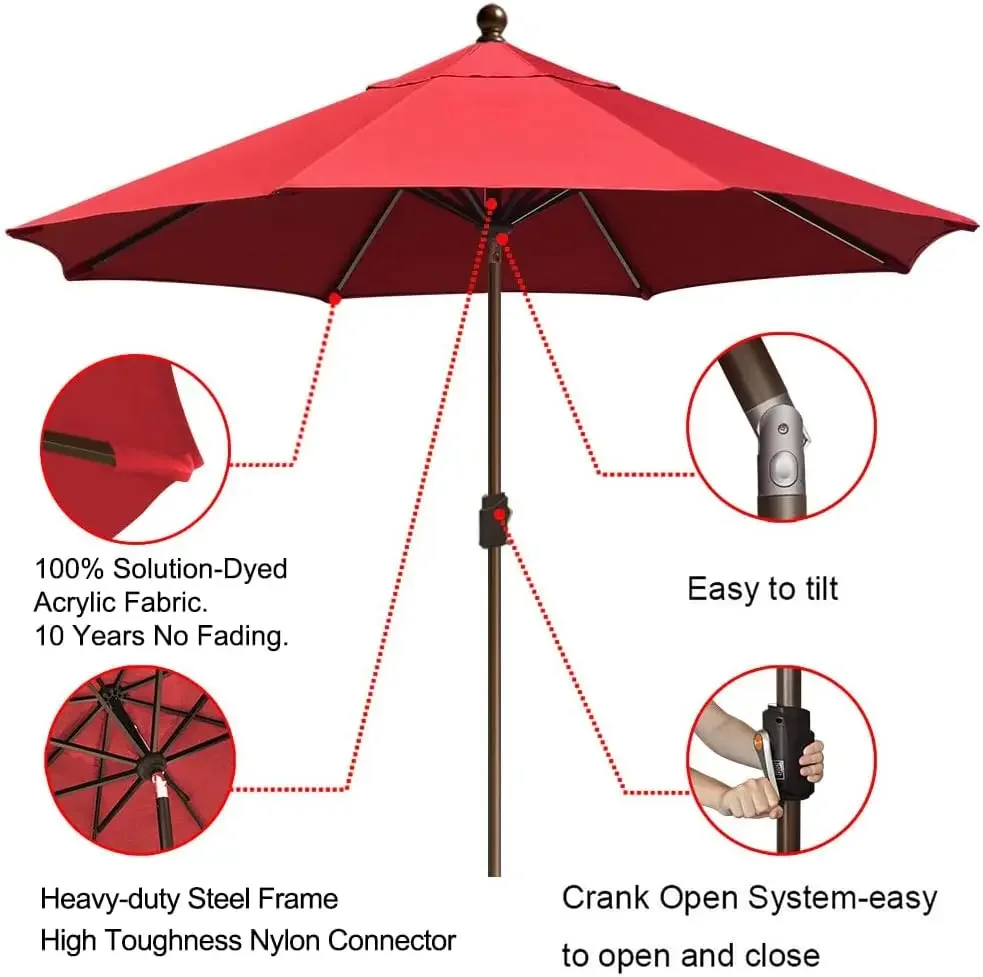 10-Year-Non-Fading 9Ft Market Umbrella Patio Umbrella Outdoor Table Umbrella with Ventilation,Logo Red 3