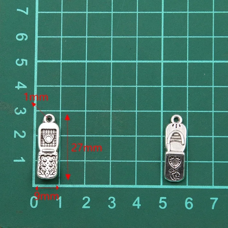 10개입 9*27mm 사진 컬러 휴대폰 참 장식 메탈 합금 DIY 목걸이 팔찌 귀걸이 마킹