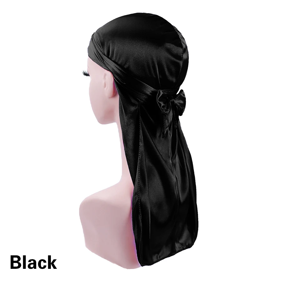 Unisex Silky Durags Bandanas Turban Hat Wigs Doo Men Satin Durag Biker Headwear Headband Hair Accessories Extra Long Tail Du-Rag 6