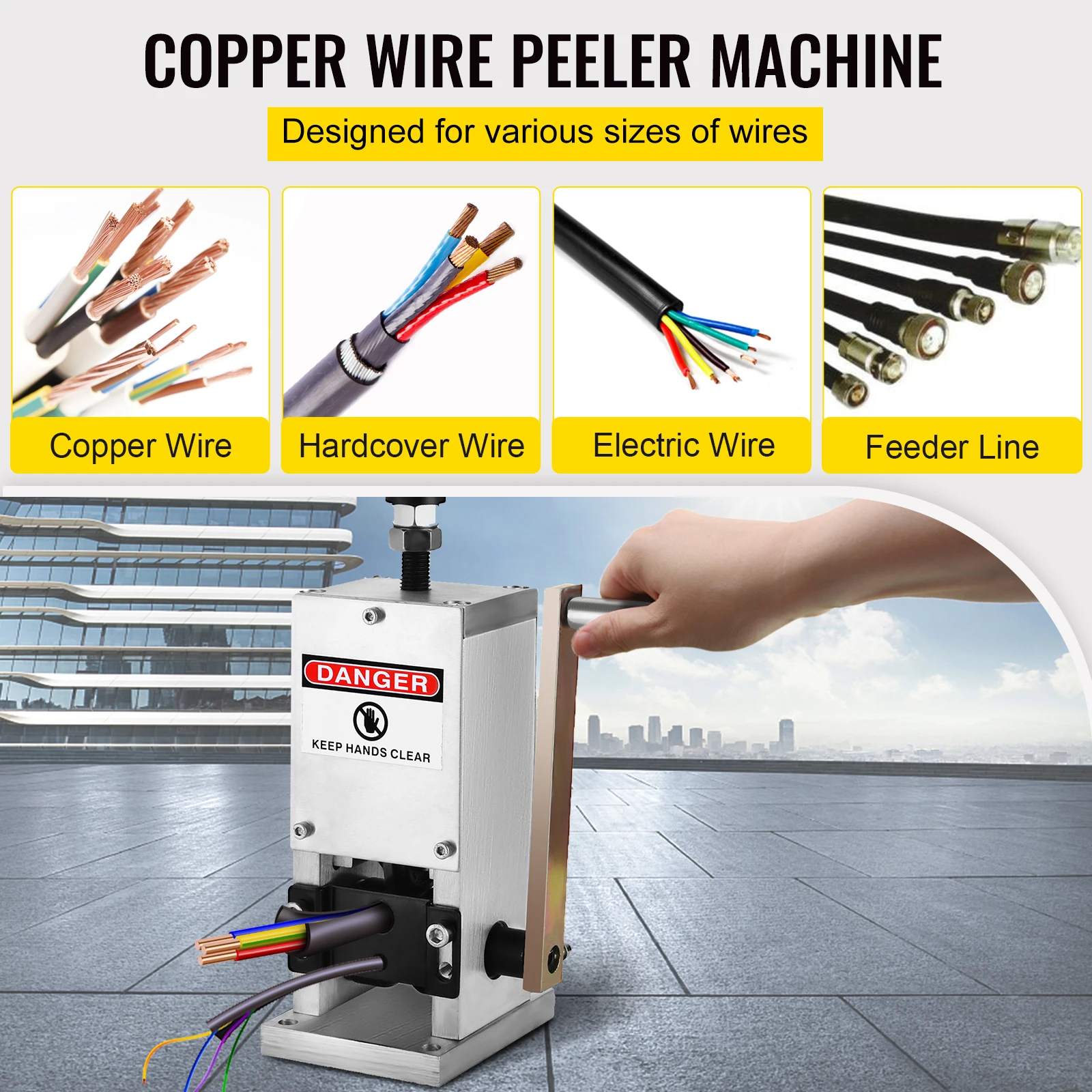 VEVOR Manual Wire Stripping Machine 0.06-0.98 inches Hand Crank Cable Stripper Cutter Tool Aluminum for Scrap Copper Recycling 2