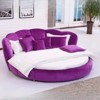 Lit double européen moderne pour adultes, lit rond italien de taille Queen, en tissu, meubles de luxe pour salon 2