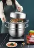 Steel Steamer Pot 2 Tier Food Steamer for Cooking Multipurpose Cookware with Tempered Glass Lid for Veg 5