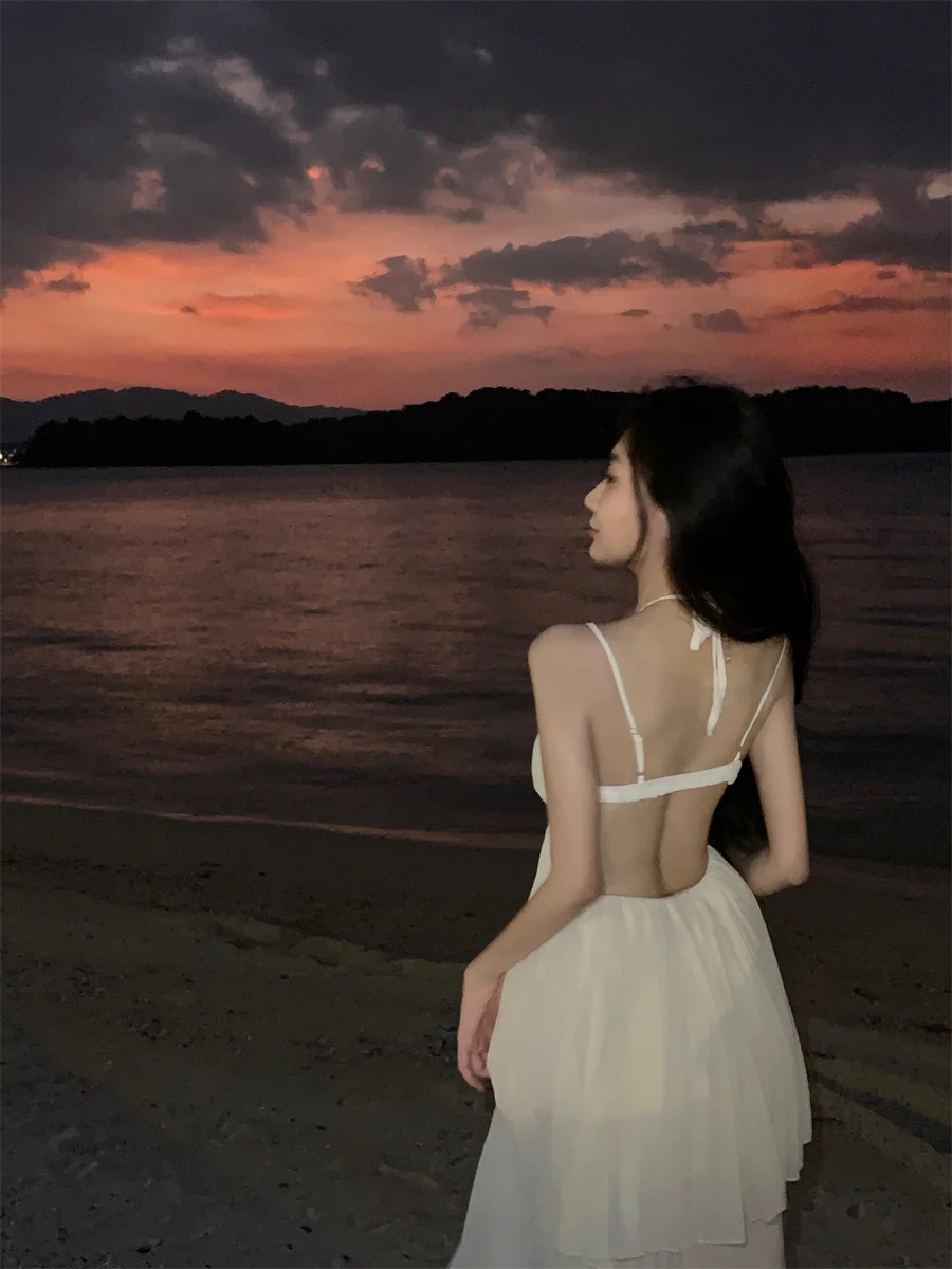 Summer New Fashion Sexy Pleated Holiday Beach Long Dresses for Women Vacation Spaghetti Strap A line Ladies Robe 2025 Sundress