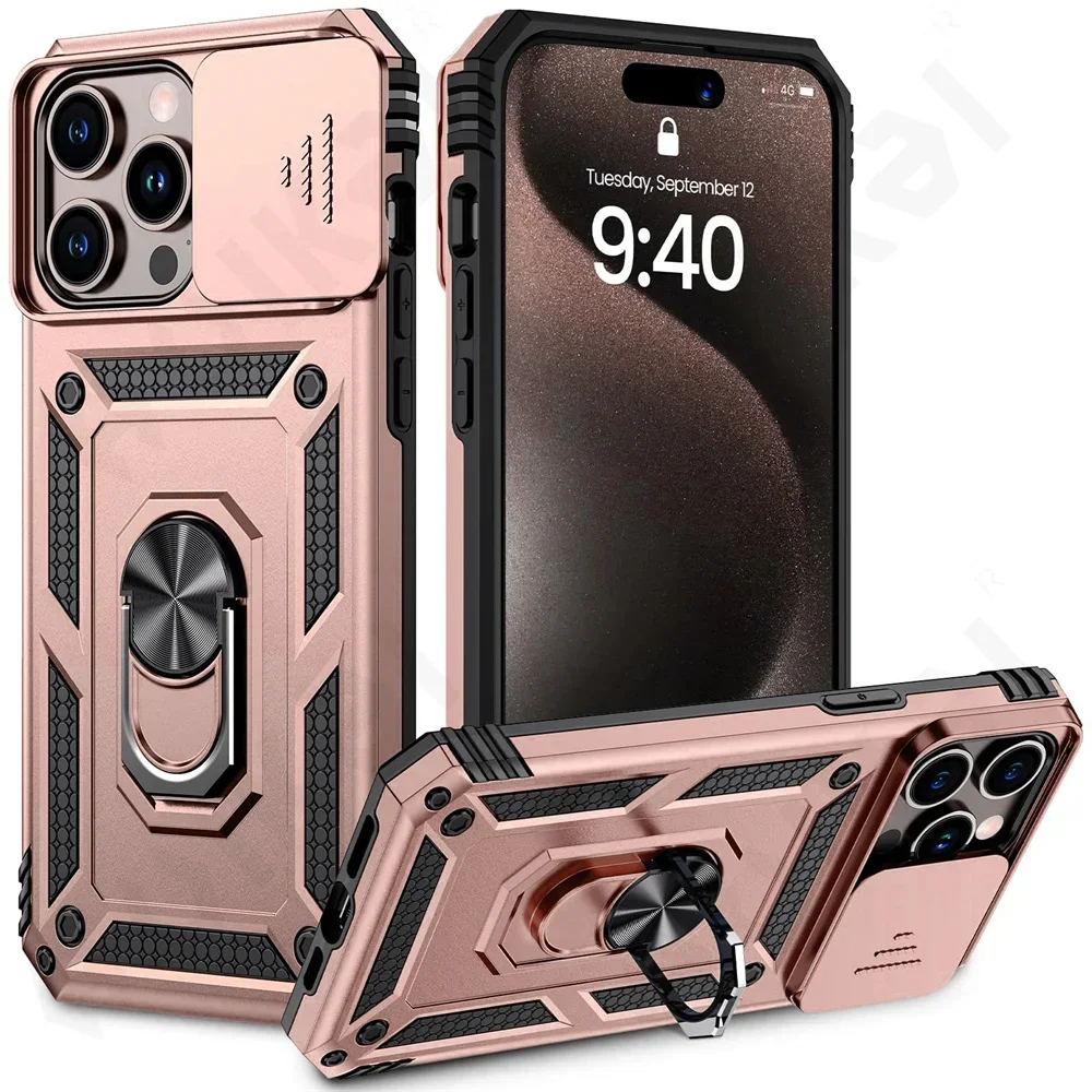Rugged Kickstand Case with Slide Camera Protection and Drop Shockproof Design