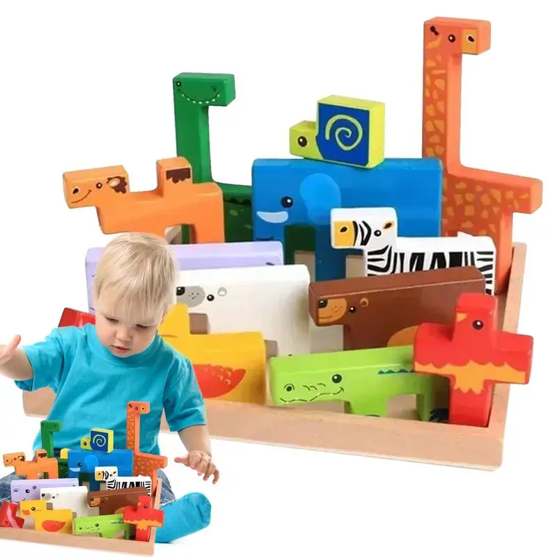 

Wooden Animal Puzzle Stacking Toys Adorable Funny Colorful MOntessori Wooden Educational Toys Kids Stacking Toys For Preschool