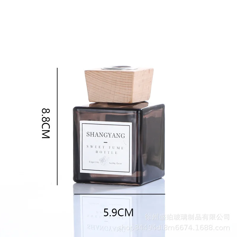 1PCS 500ml Square Aromatherapy Bottle Wooden Lids Rattan Sticks Aroma Essential Oil Bottle for Office Purifying Air