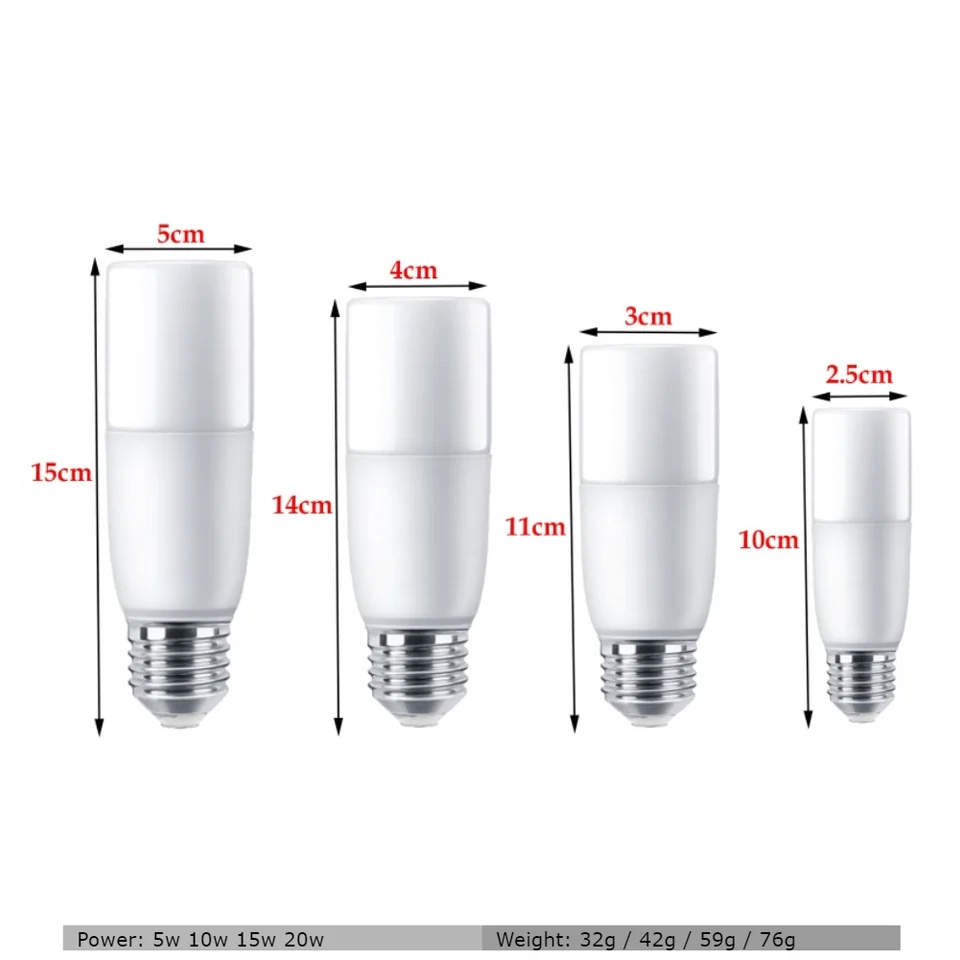 5PCS E27 LED Stick LED Bulb 5W 10W 15W 20W 220V 6500K 3000K light Effect Light Bulb White Lampu Lighting Home 90% Energy Saving