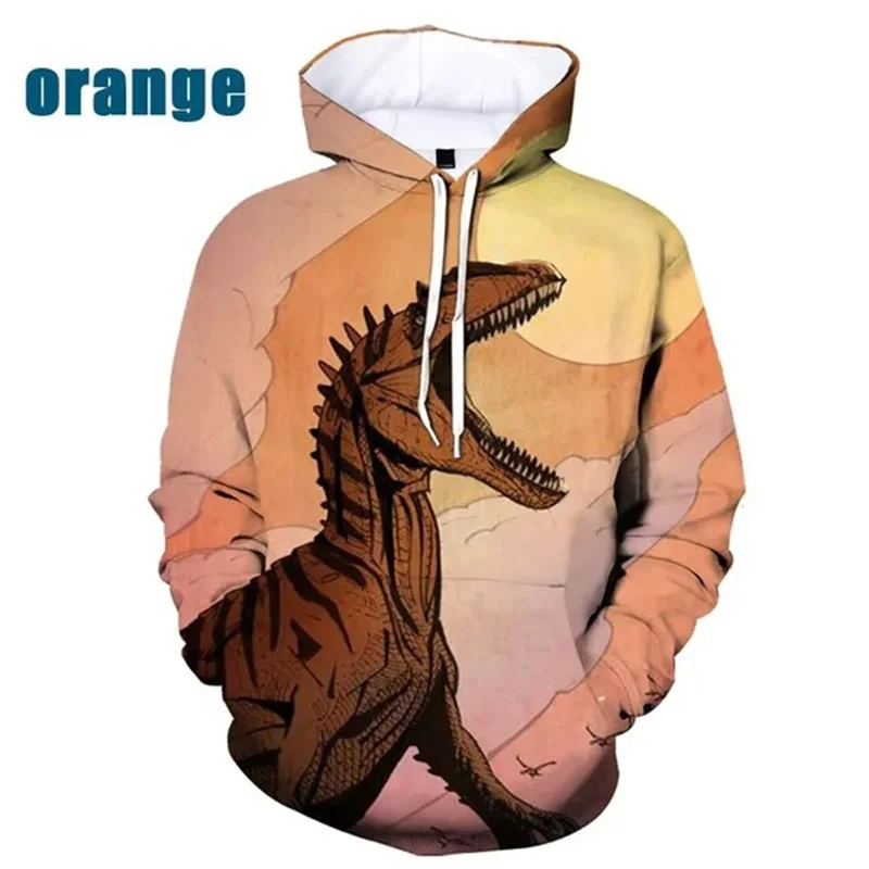 Sudadera con capucha con estampado de dinosaurio para hombre, sudadera informal de manga larga con estampado 3D de animales retro, sudadera holgada de otoño para la calle